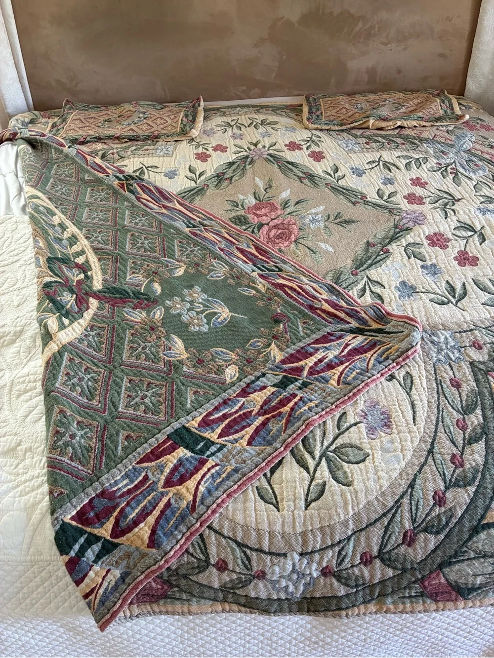 Vintage Best of Flanders Tapestry Quilt Bedspread Set - Made in Belgium (3pc)